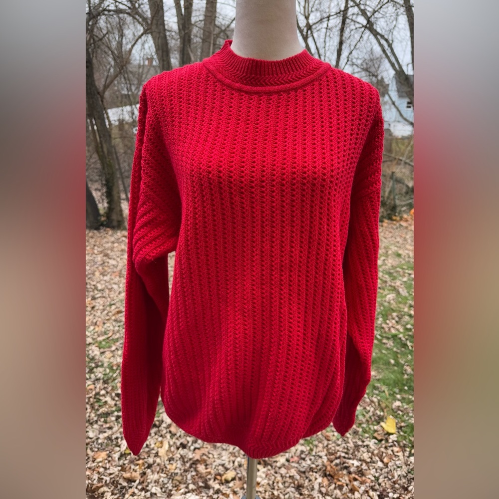 INC International Concepts Bright Red Textured Crewneck Sweater NWT